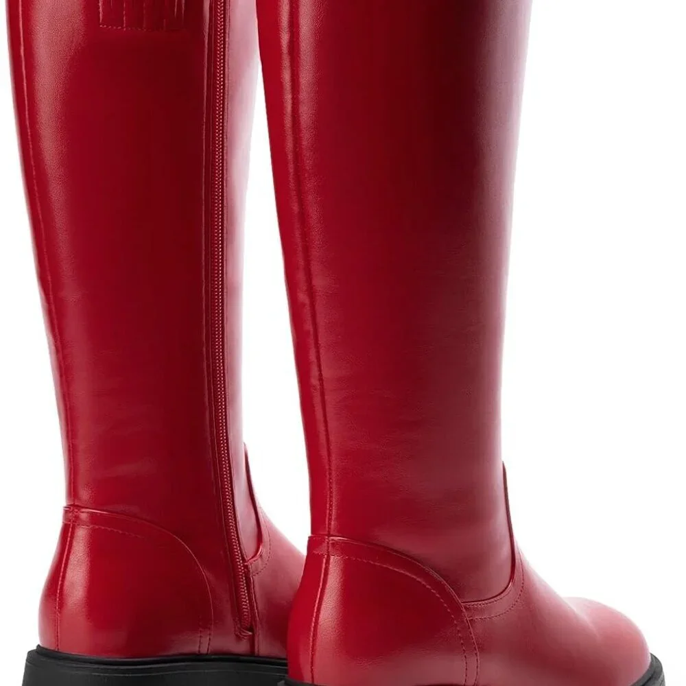 Knee High Boots Faux Leather 7.5 Women's Chunky Platform Side Zip Comfortable - Picture 5 of 6